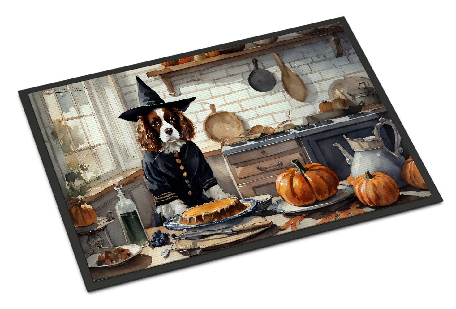 Cavalier Spaniel Fall Kitchen Pumpkins Doormat Indoor Outdoor 24H X 36W Front Door Mat Rugs for Entryway, Non Slip Washable Low Pile,