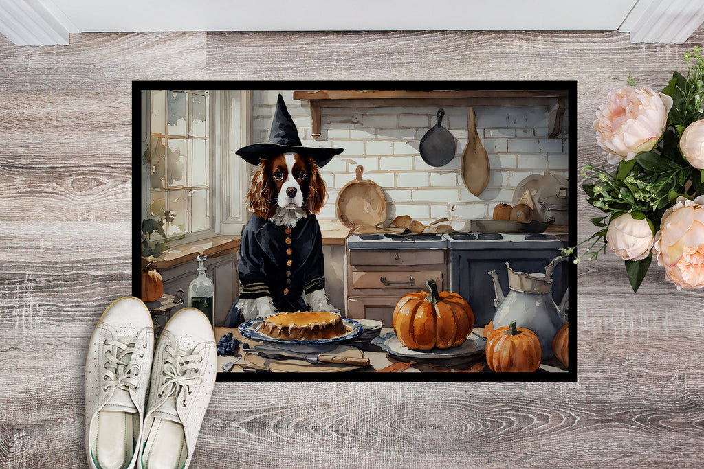 Cavalier Spaniel Fall Kitchen Pumpkins Doormat Indoor Outdoor 18H X 27W Front Door Mat Rugs for Entryway, Non Slip Washable