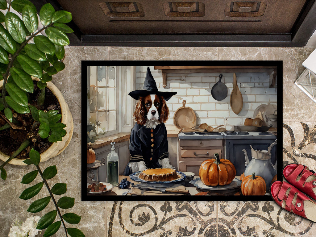 Cavalier Spaniel Fall Kitchen Pumpkins Doormat Indoor Outdoor 18H X 27W Front Door Mat Rugs for Entryway, Non Slip Washable