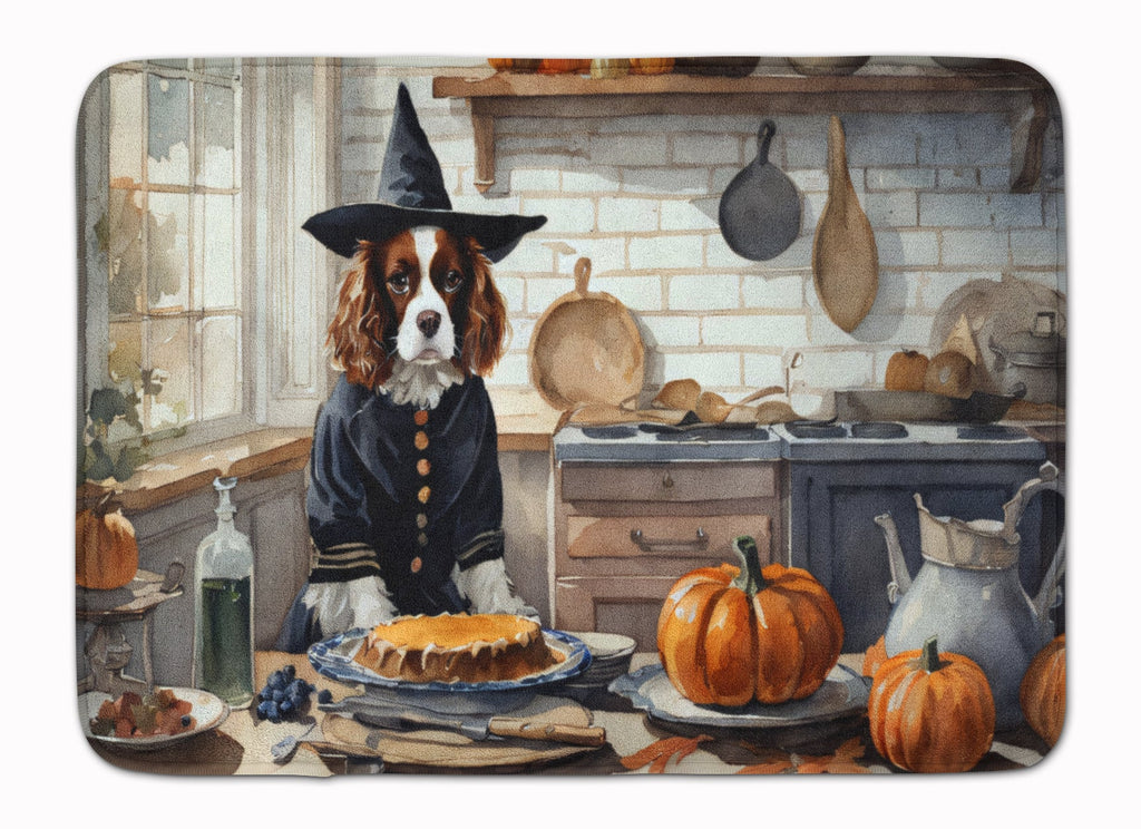 Cavalier Spaniel Fall Kitchen Pumpkins Memory Foam Kitchen Mat Machine Washable Anti-Fatigue Cushion Comfort Bath or Kitchen Rug