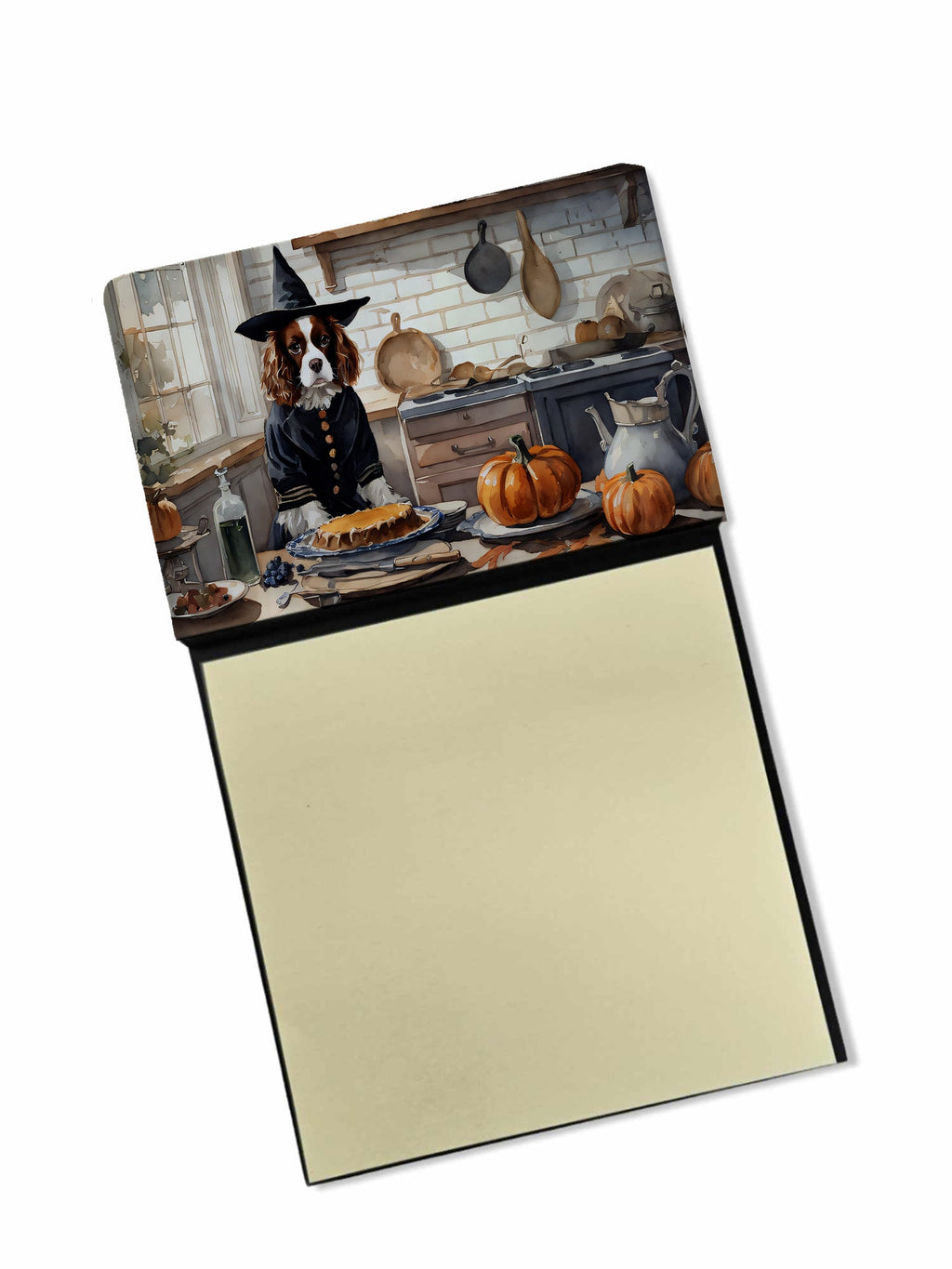 Cavalier Spaniel Fall Kitchen Pumpkins Watercolor Sticky Note Holder Refillable Dispenser Desk Accessory 3x3 Pad Gift