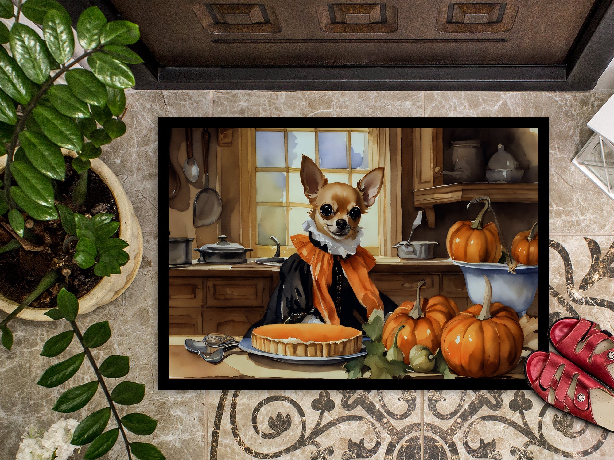 Chihuahua Fall Kitchen Pumpkins Doormat Indoor Outdoor 24H X 36W Front Door Mat Rugs for Entryway, Non Slip Washable Low Pile,