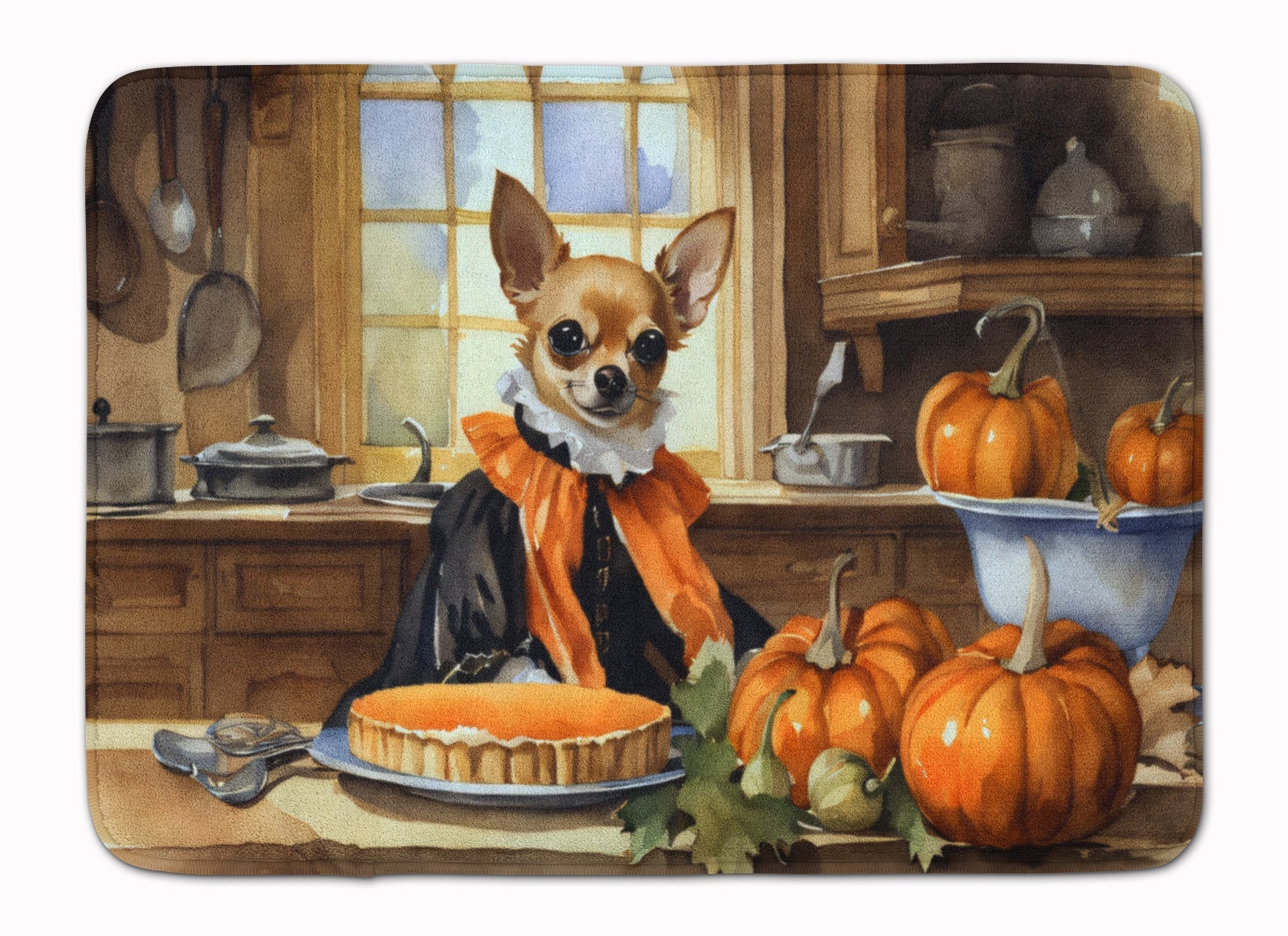Chihuahua Fall Kitchen Pumpkins Memory Foam Kitchen Mat Machine Washable Anti-Fatigue Cushion Comfort Bath or Kitchen Rug