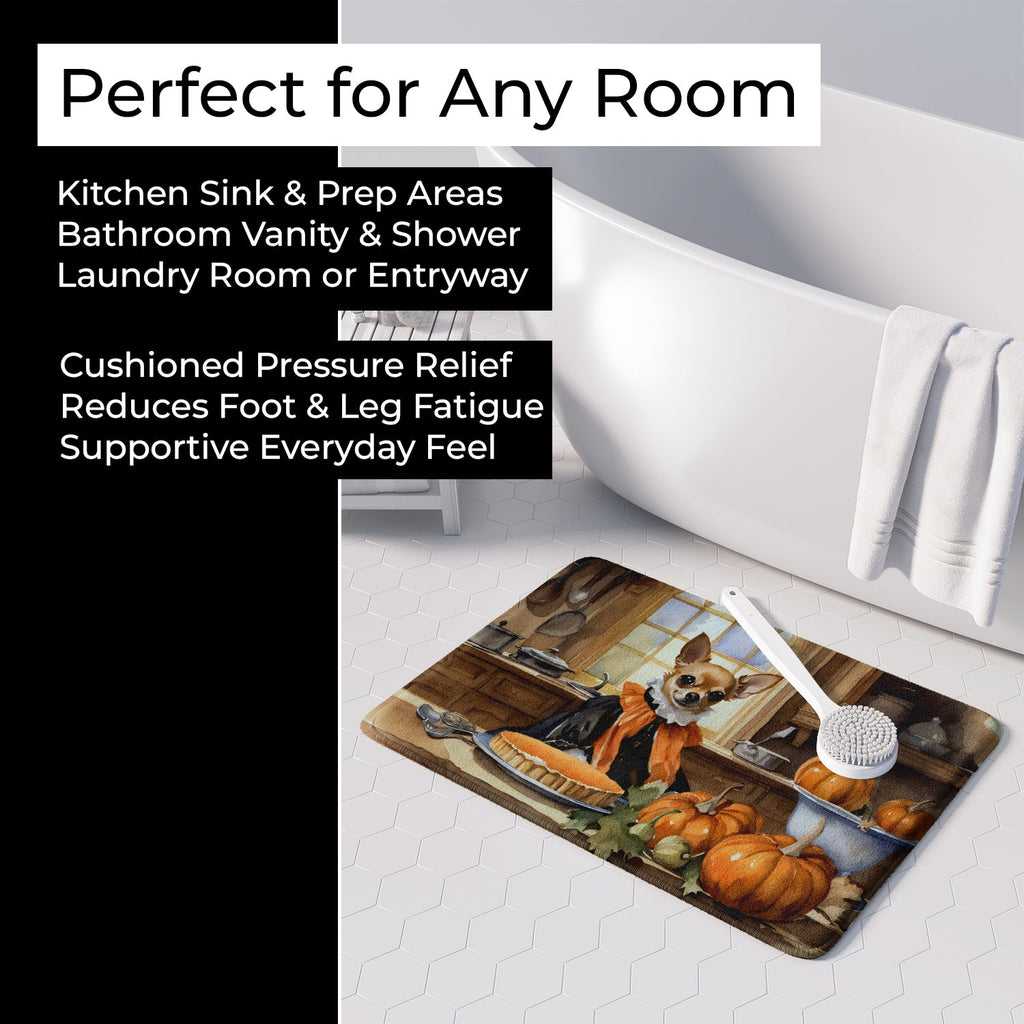 Chihuahua Fall Kitchen Pumpkins Memory Foam Kitchen Mat Machine Washable Anti-Fatigue Cushion Comfort Bath or Kitchen Rug