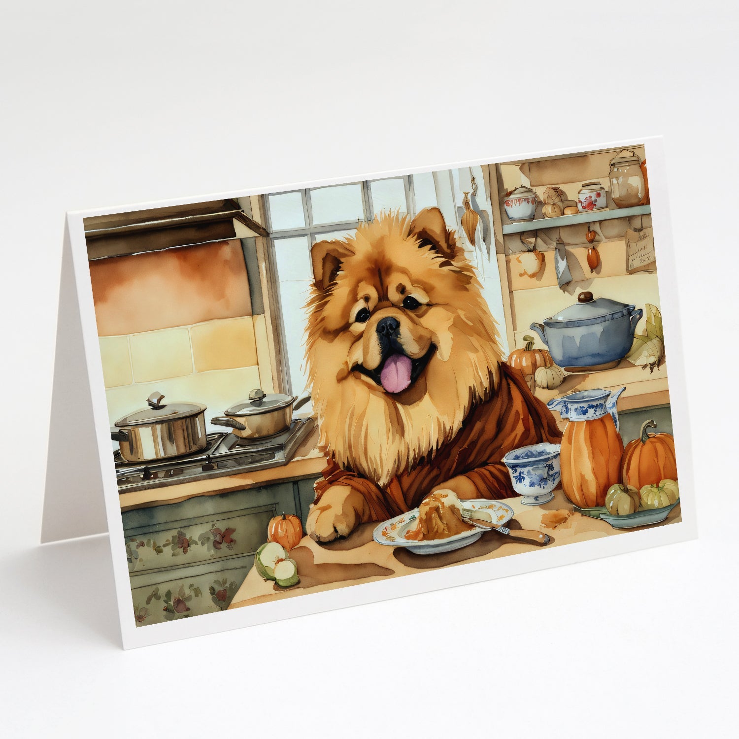 Chow Chow Fall Kitchen Pumpkins Greeting Cards Pack of 8 Blank Cards with Envelopes Whimsical A7 Size 5x7