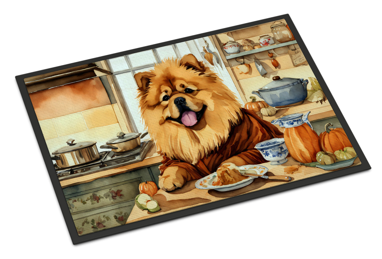 Chow Chow Fall Kitchen Pumpkins Doormat Indoor Outdoor 18H X 27W Front Door Mat Rugs for Entryway, Non Slip Washable