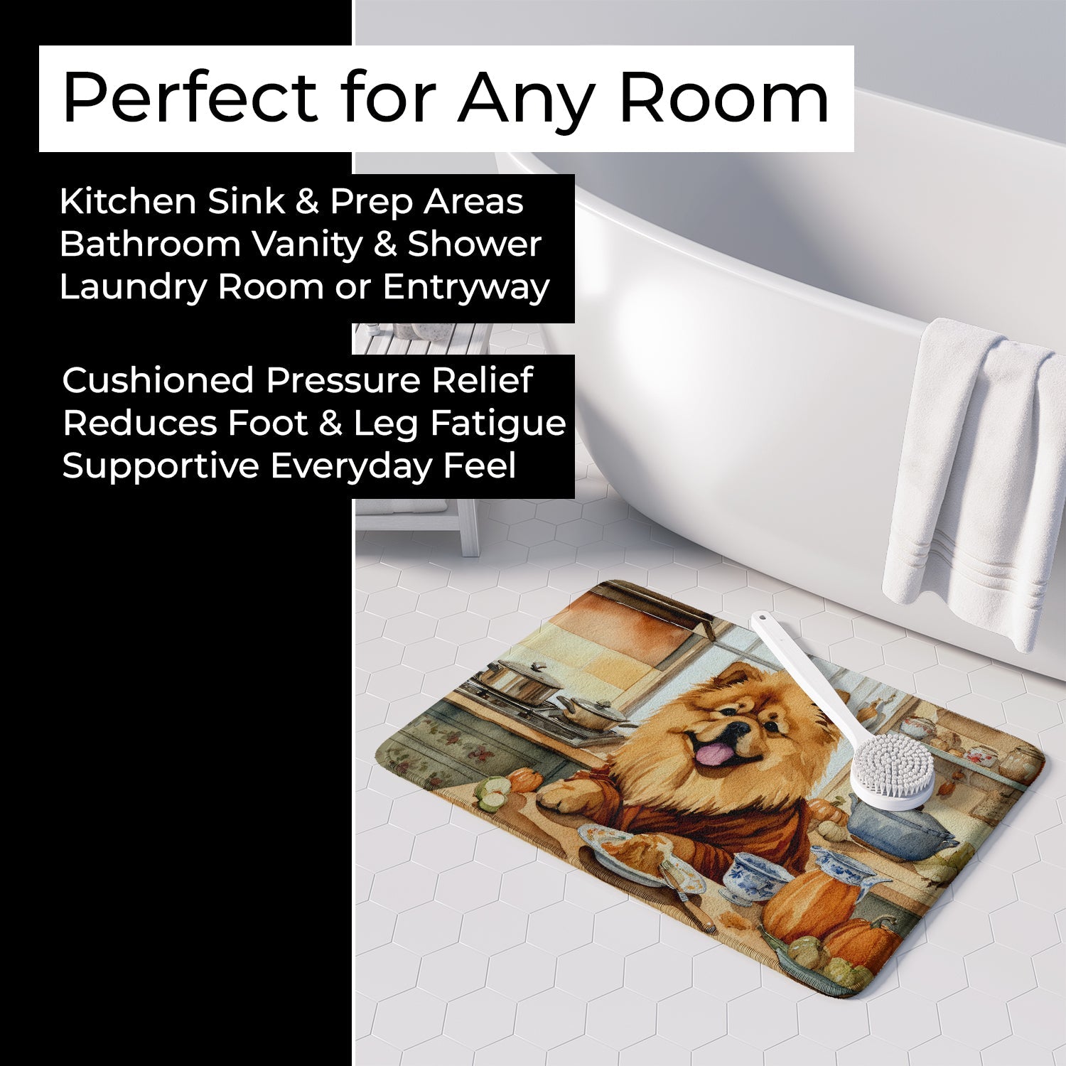 Chow Chow Fall Kitchen Pumpkins Memory Foam Kitchen Mat Machine Washable Anti-Fatigue Cushion Comfort Bath or Kitchen Rug