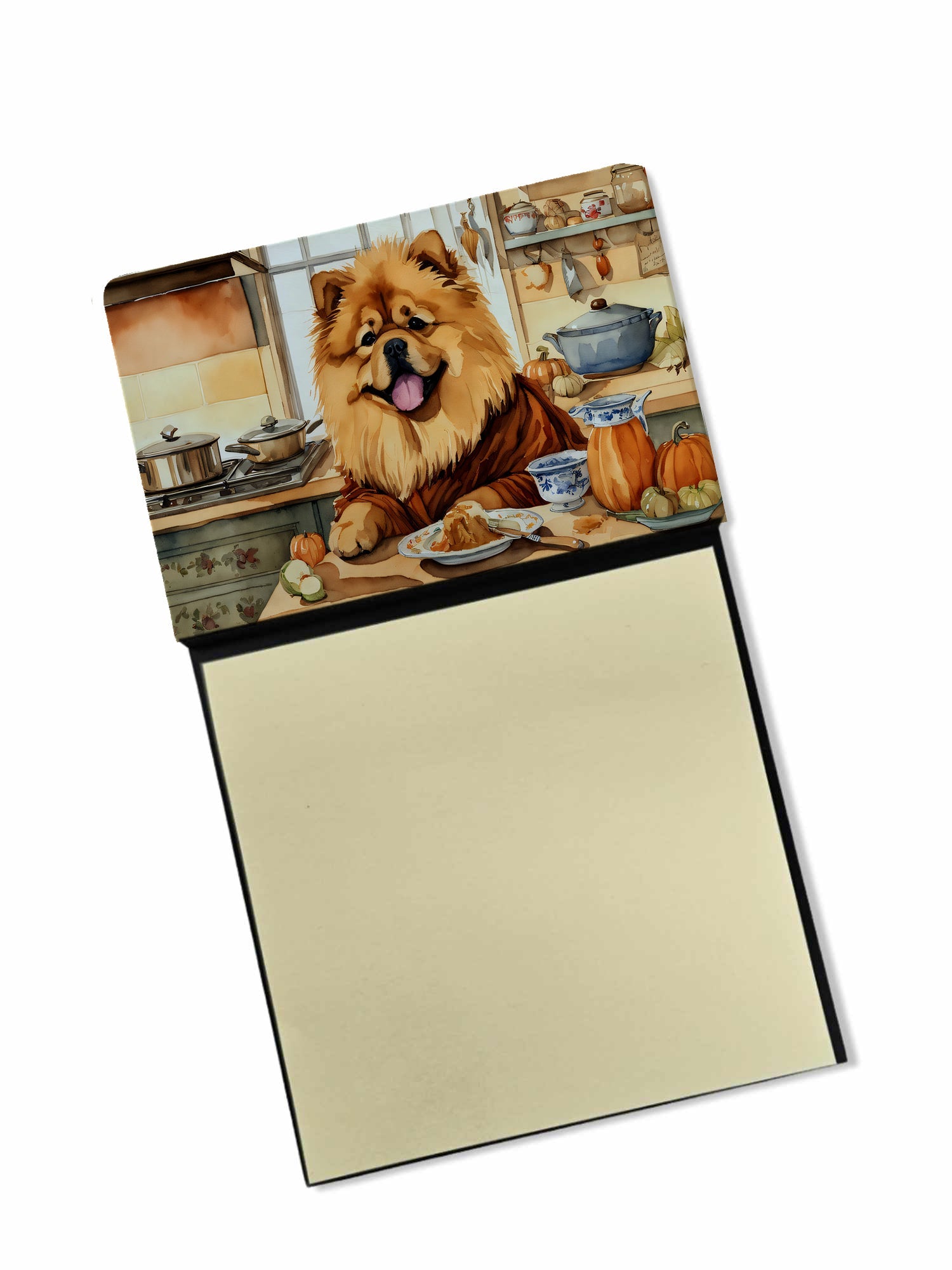 Chow Chow Fall Kitchen Pumpkins Watercolor Sticky Note Holder Refillable Dispenser Desk Accessory 3x3 Pad Gift