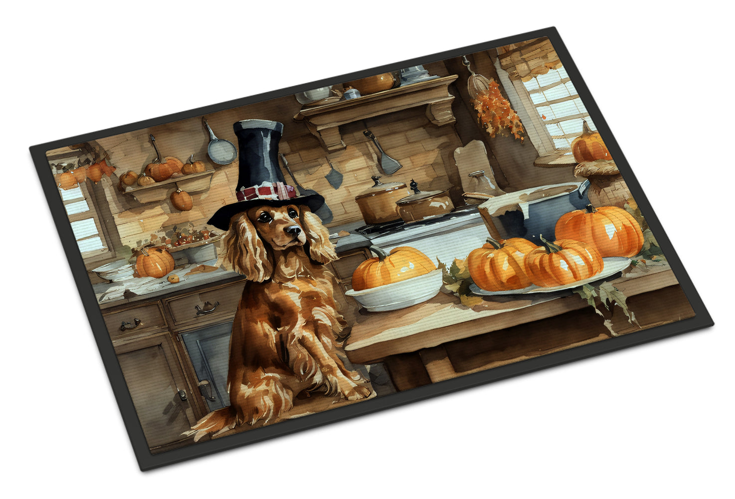 Cocker Spaniel Fall Kitchen Pumpkins Doormat Indoor Outdoor 24H X 36W Front Door Mat Rugs for Entryway, Non Slip Washable Low Pile,