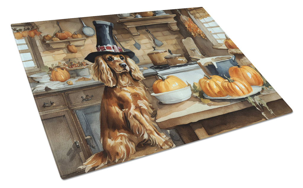 Cocker Spaniel Fall Kitchen Pumpkins Cutting Board Tempered Glass Kitchen Cutting Surface, Heat Resistant Chopping, Non-Slip Feet, Food Prep & Serving
