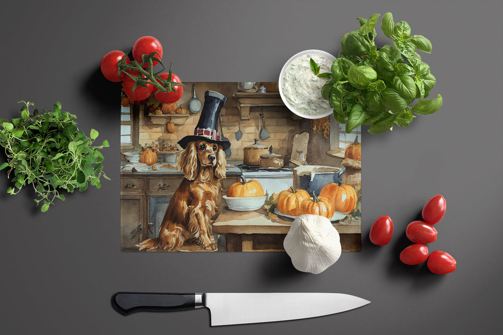 Cocker Spaniel Fall Kitchen Pumpkins Cutting Board Tempered Glass Kitchen Cutting Surface, Heat Resistant Chopping, Non-Slip Feet, Food Prep & Serving