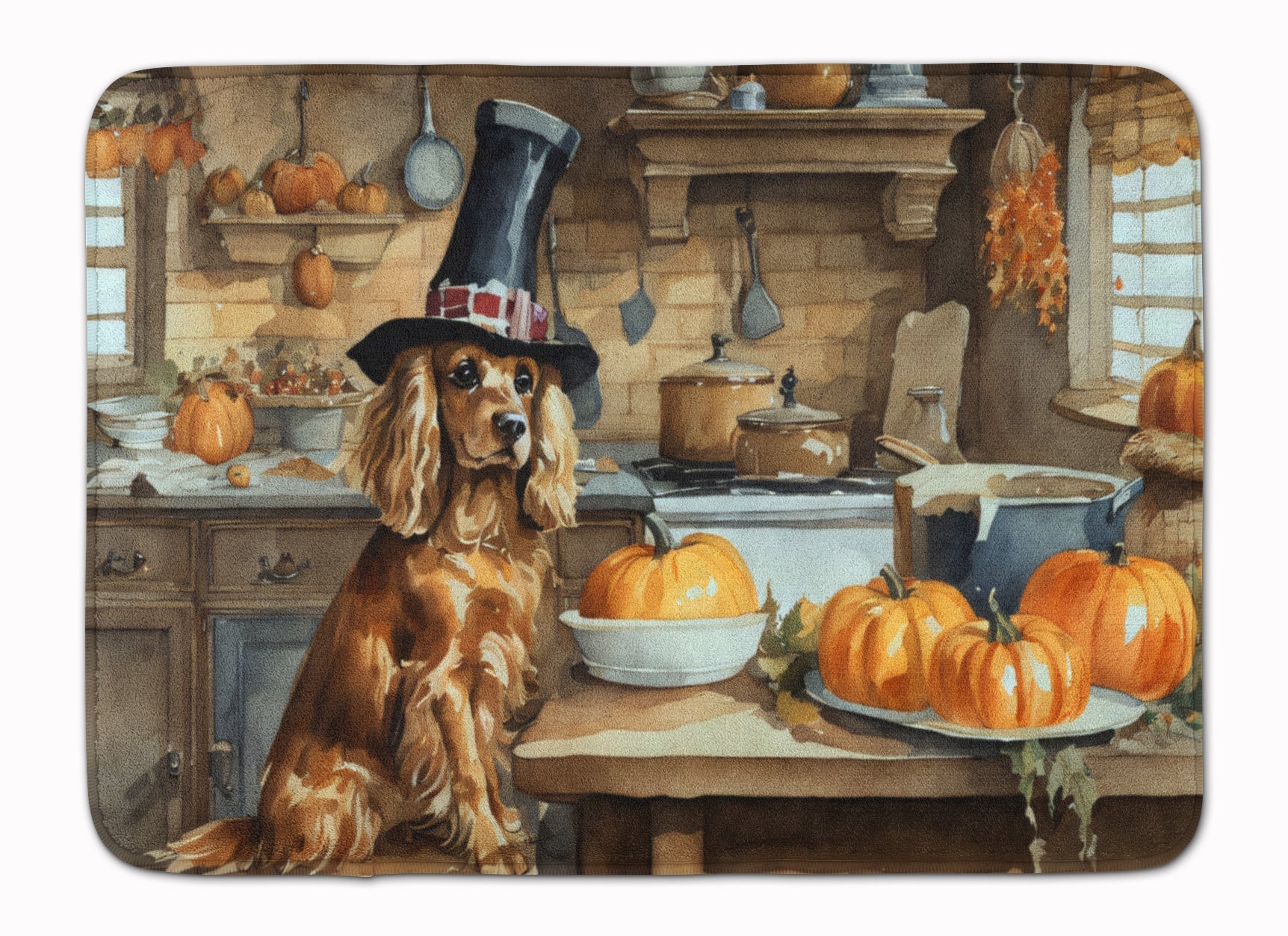 Cocker Spaniel Fall Kitchen Pumpkins Memory Foam Kitchen Mat Machine Washable Anti-Fatigue Cushion Comfort Bath or Kitchen Rug