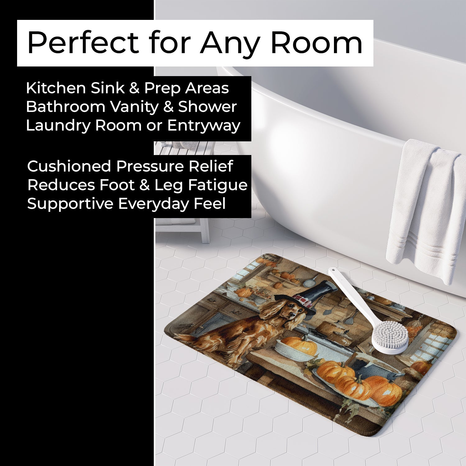 Cocker Spaniel Fall Kitchen Pumpkins Memory Foam Kitchen Mat Machine Washable Anti-Fatigue Cushion Comfort Bath or Kitchen Rug