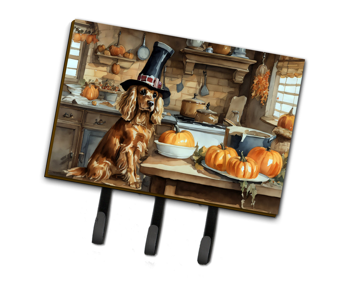Cocker Spaniel Fall Kitchen Pumpkins Leash or Key Holder Wall Hooks, Coat Rack Wall Mount, for Hanging Keys, Towels, Aprons, Leashes