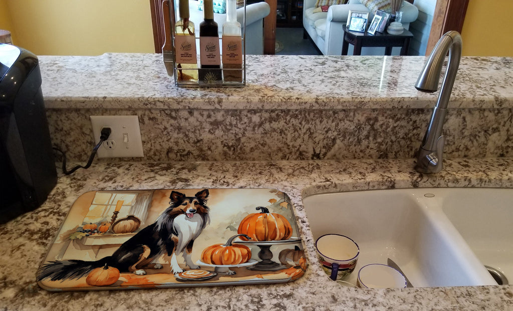 Collie Fall Kitchen Pumpkins Dish Drying Mat Absorbent Dish Drying Mat Pad for Kitchen Counter Dish Drainer Mat for Countertop, 14 x 21", Multicolor
