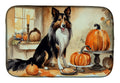 Collie Fall Kitchen Pumpkins Dish Drying Mat Absorbent Dish Drying Mat Pad for Kitchen Counter Dish Drainer Mat for Countertop, 14 x 21", Multicolor