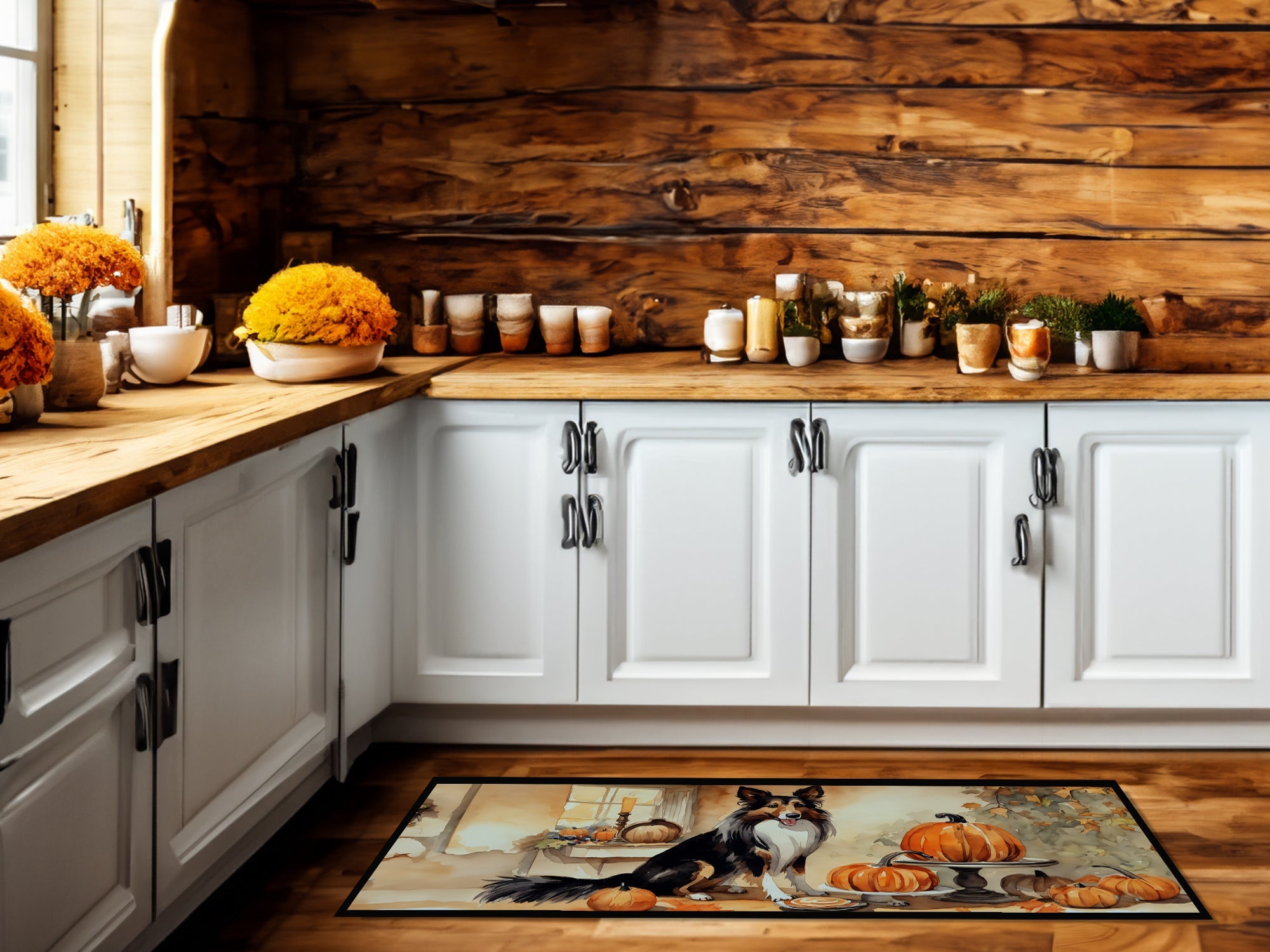 Collie Fall Kitchen Pumpkins Runner Mat 28x58 Front Door Mat Indoor Outdoor Rugs for Entryway Hallway Foyer Non Slip Washable Wide Doormat