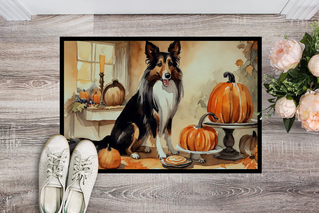 Collie Fall Kitchen Pumpkins Doormat Indoor Outdoor 24H X 36W Front Door Mat Rugs for Entryway, Non Slip Washable Low Pile,