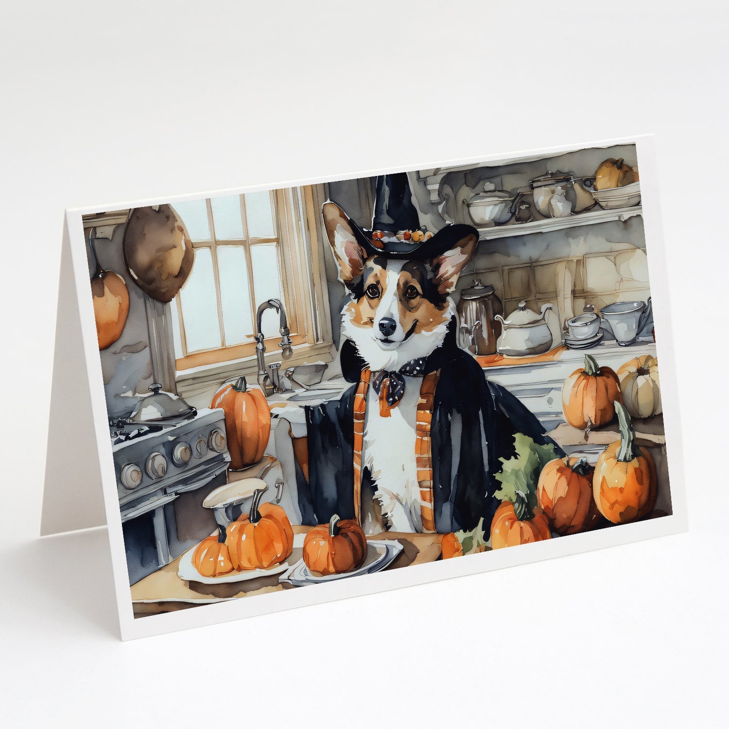 Corgi Fall Kitchen Pumpkins Greeting Cards Pack of 8 Blank Cards with Envelopes Whimsical A7 Size 5x7