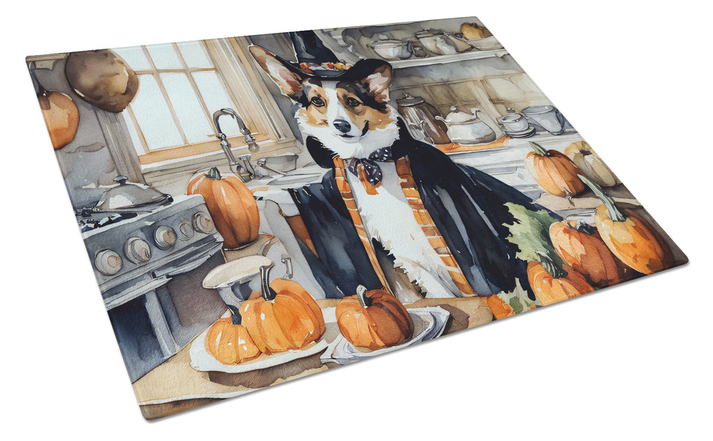 Corgi Fall Kitchen Pumpkins Cutting Board Tempered Glass Kitchen Cutting Surface, Heat Resistant Chopping, Non-Slip Feet, Food Prep & Serving