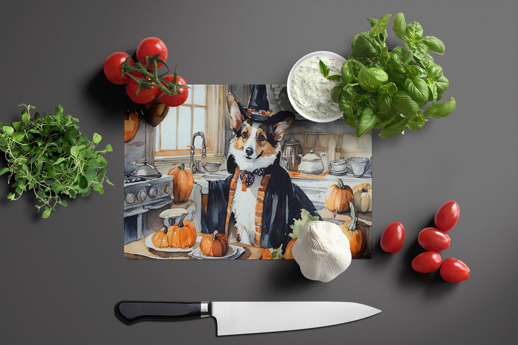 Corgi Fall Kitchen Pumpkins Cutting Board Tempered Glass Kitchen Cutting Surface, Heat Resistant Chopping, Non-Slip Feet, Food Prep & Serving