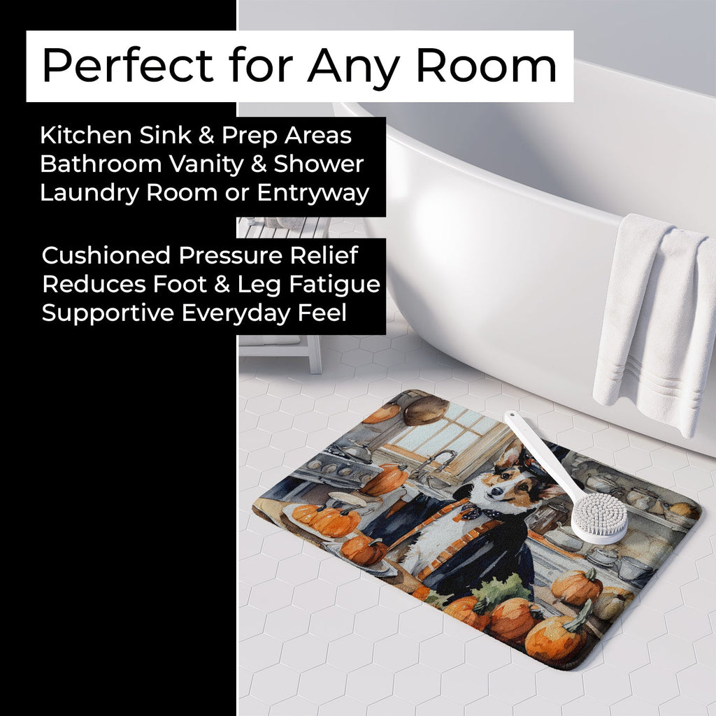 Corgi Fall Kitchen Pumpkins Memory Foam Kitchen Mat Machine Washable Anti-Fatigue Cushion Comfort Bath or Kitchen Rug