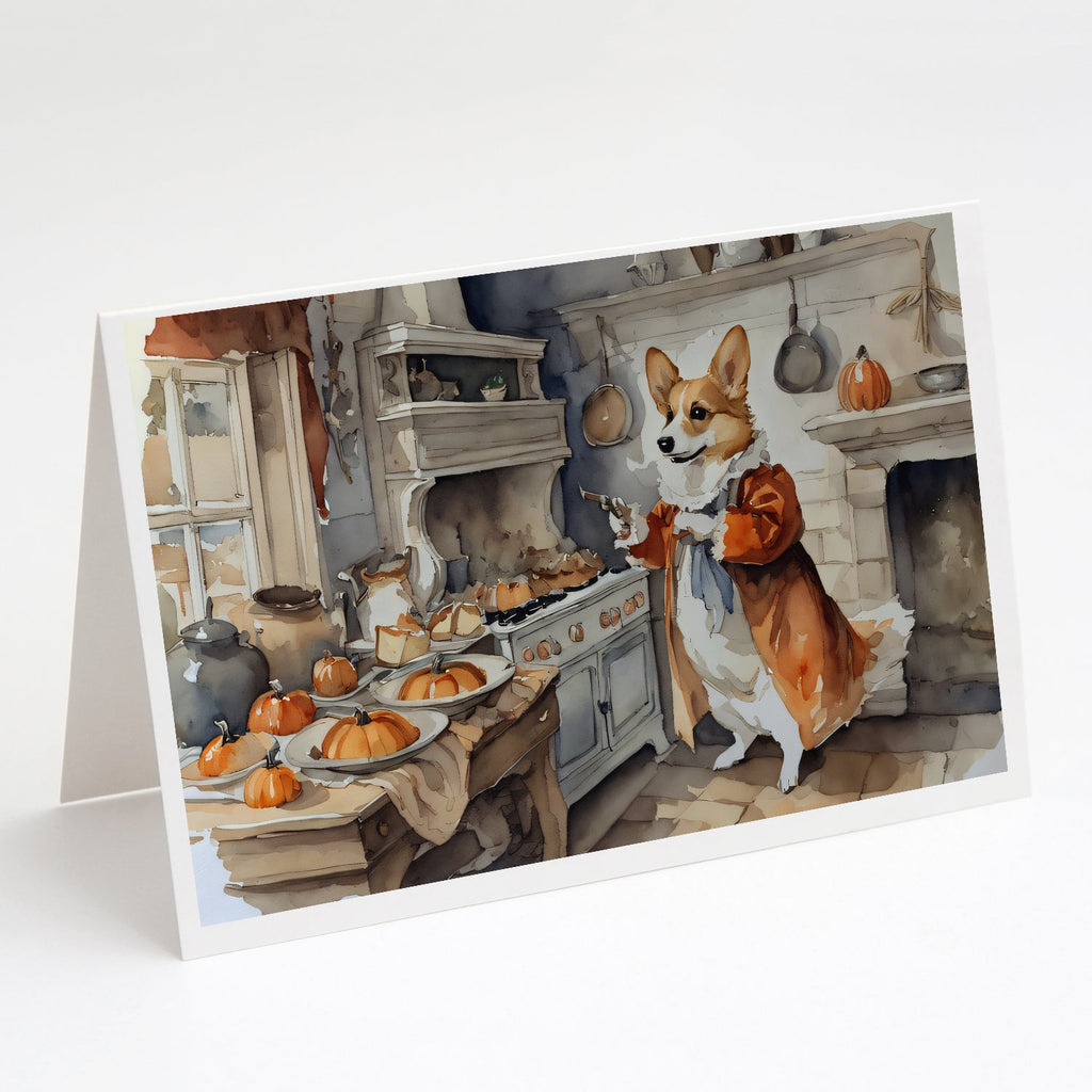 Corgi Fall Kitchen Pumpkins Greeting Cards Pack of 8 Blank Cards with Envelopes Whimsical A7 Size 5x7