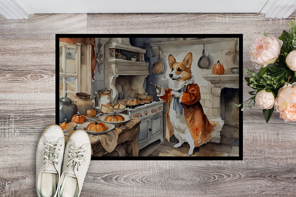 Corgi Fall Kitchen Pumpkins Doormat Indoor Outdoor 18H X 27W Front Door Mat Rugs for Entryway, Non Slip Washable