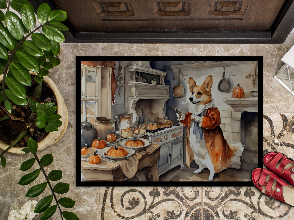 Corgi Fall Kitchen Pumpkins Doormat Indoor Outdoor 18H X 27W Front Door Mat Rugs for Entryway, Non Slip Washable