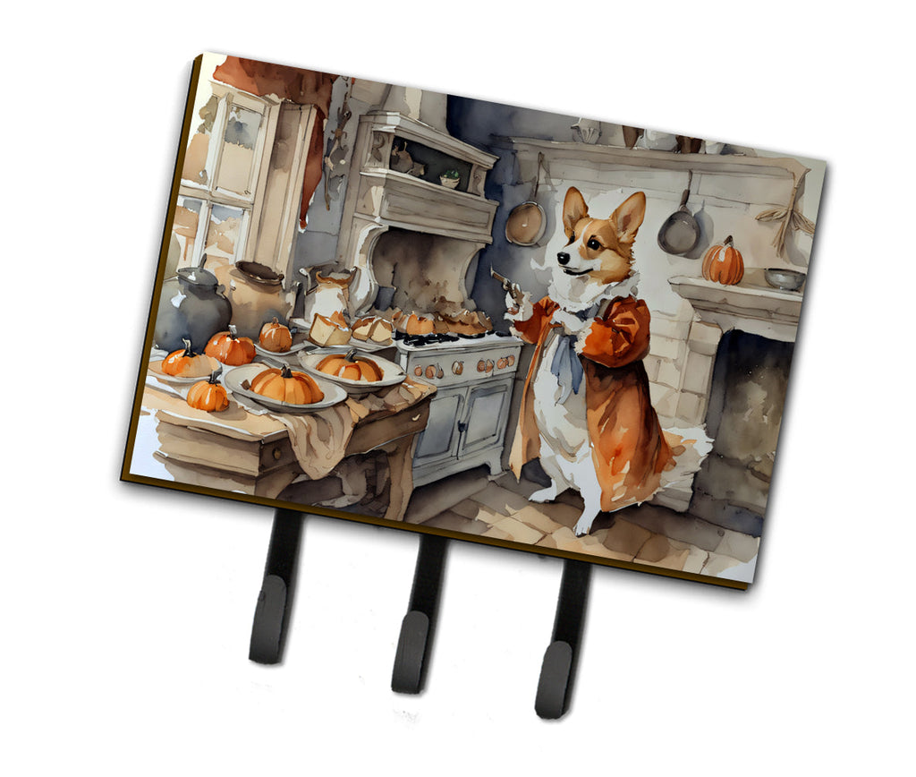 Corgi Fall Kitchen Pumpkins Leash or Key Holder Wall Hooks, Coat Rack Wall Mount, for Hanging Keys, Towels, Aprons, Leashes