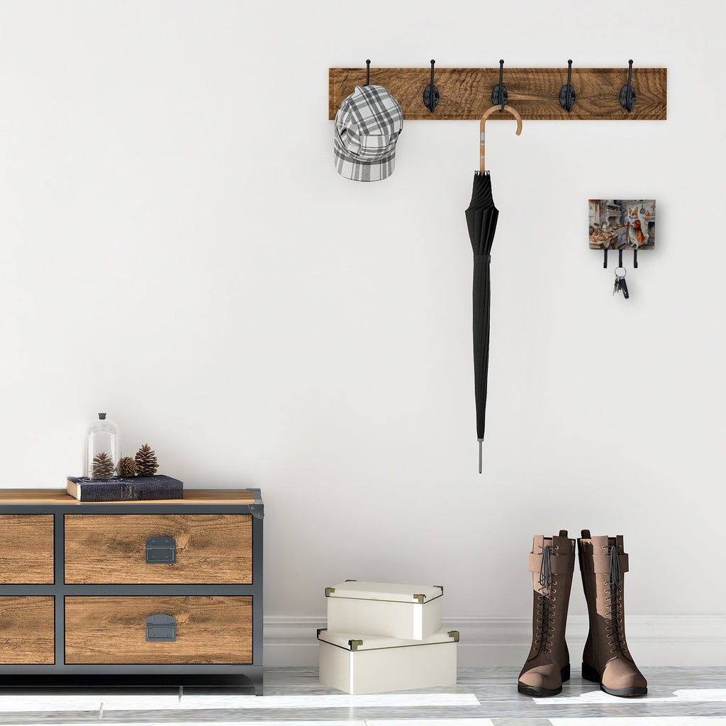 Corgi Fall Kitchen Pumpkins Leash or Key Holder Wall Hooks, Coat Rack Wall Mount, for Hanging Keys, Towels, Aprons, Leashes