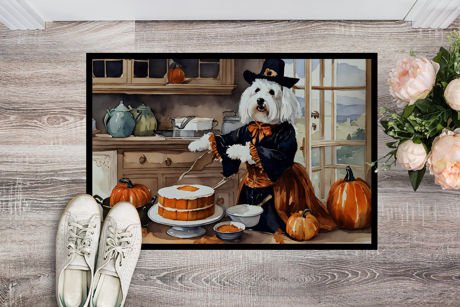 Coton De Tulear Fall Kitchen Pumpkins Doormat Indoor Outdoor 24H X 36W Front Door Mat Rugs for Entryway, Non Slip Washable Low Pile,
