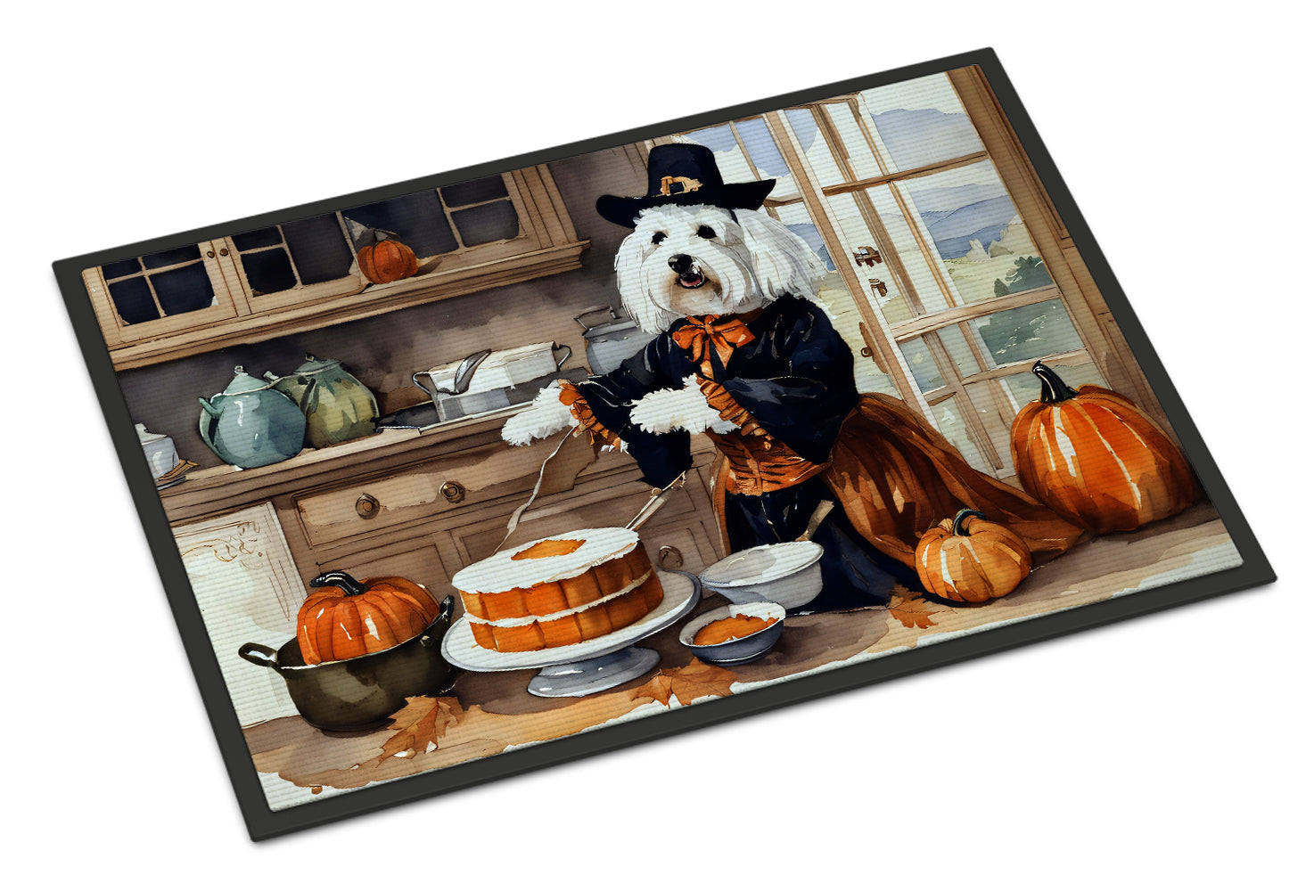 Coton De Tulear Fall Kitchen Pumpkins Doormat Indoor Outdoor 18H X 27W Front Door Mat Rugs for Entryway, Non Slip Washable