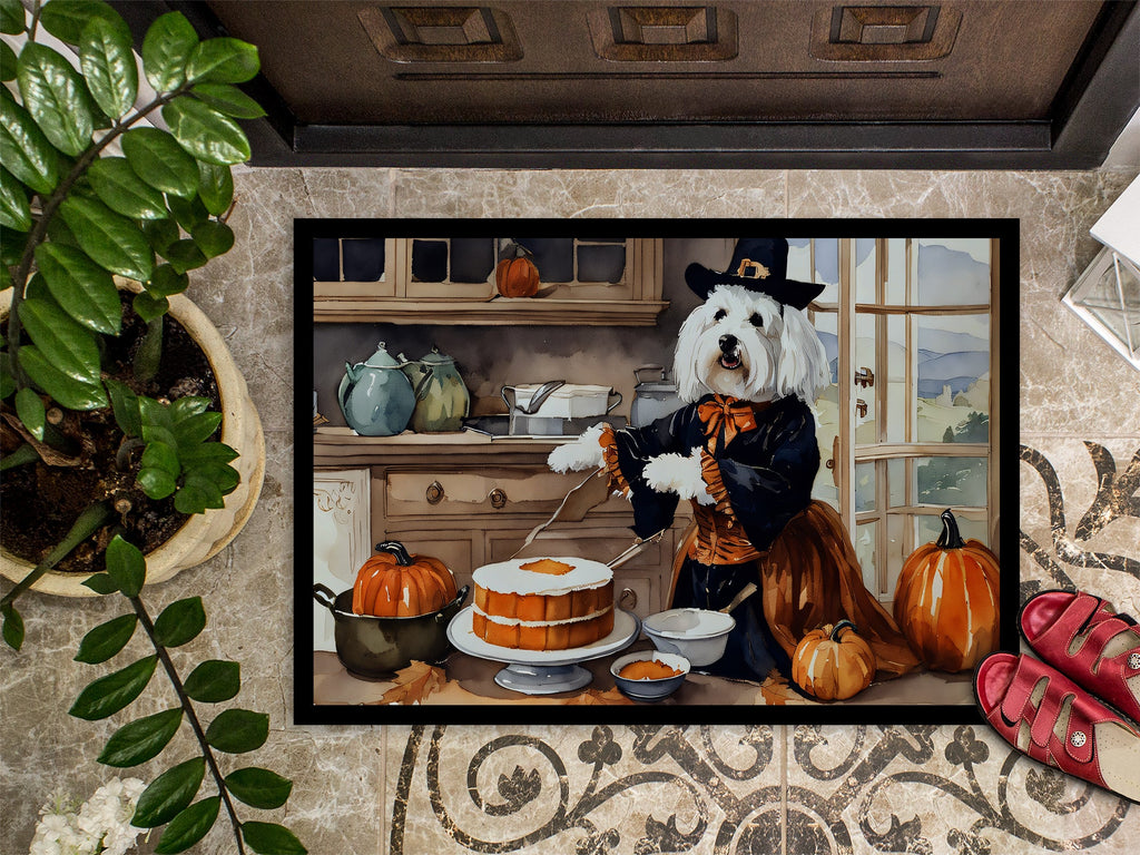 Coton De Tulear Fall Kitchen Pumpkins Doormat Indoor Outdoor 18H X 27W Front Door Mat Rugs for Entryway, Non Slip Washable