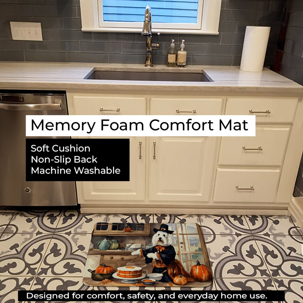 Coton De Tulear Fall Kitchen Pumpkins Memory Foam Kitchen Mat Machine Washable Anti-Fatigue Cushion Comfort Bath or Kitchen Rug