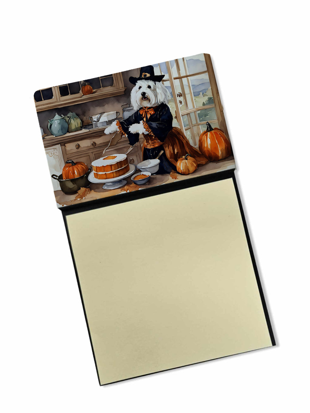 Coton De Tulear Fall Kitchen Pumpkins Watercolor Sticky Note Holder Refillable Dispenser Desk Accessory 3x3 Pad Gift