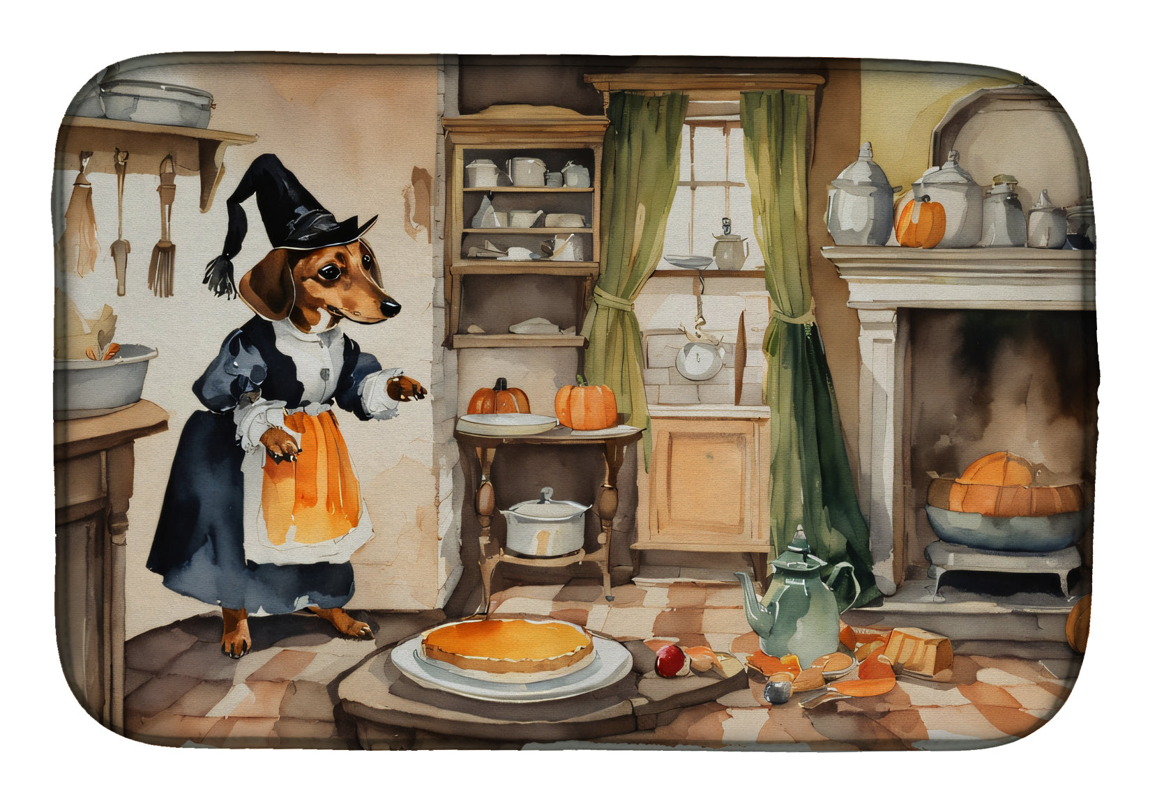 Dachshund Fall Kitchen Pumpkins Dish Drying Mat Absorbent Dish Drying Mat Pad for Kitchen Counter Dish Drainer Mat for Countertop, 14 x 21", Multicolor