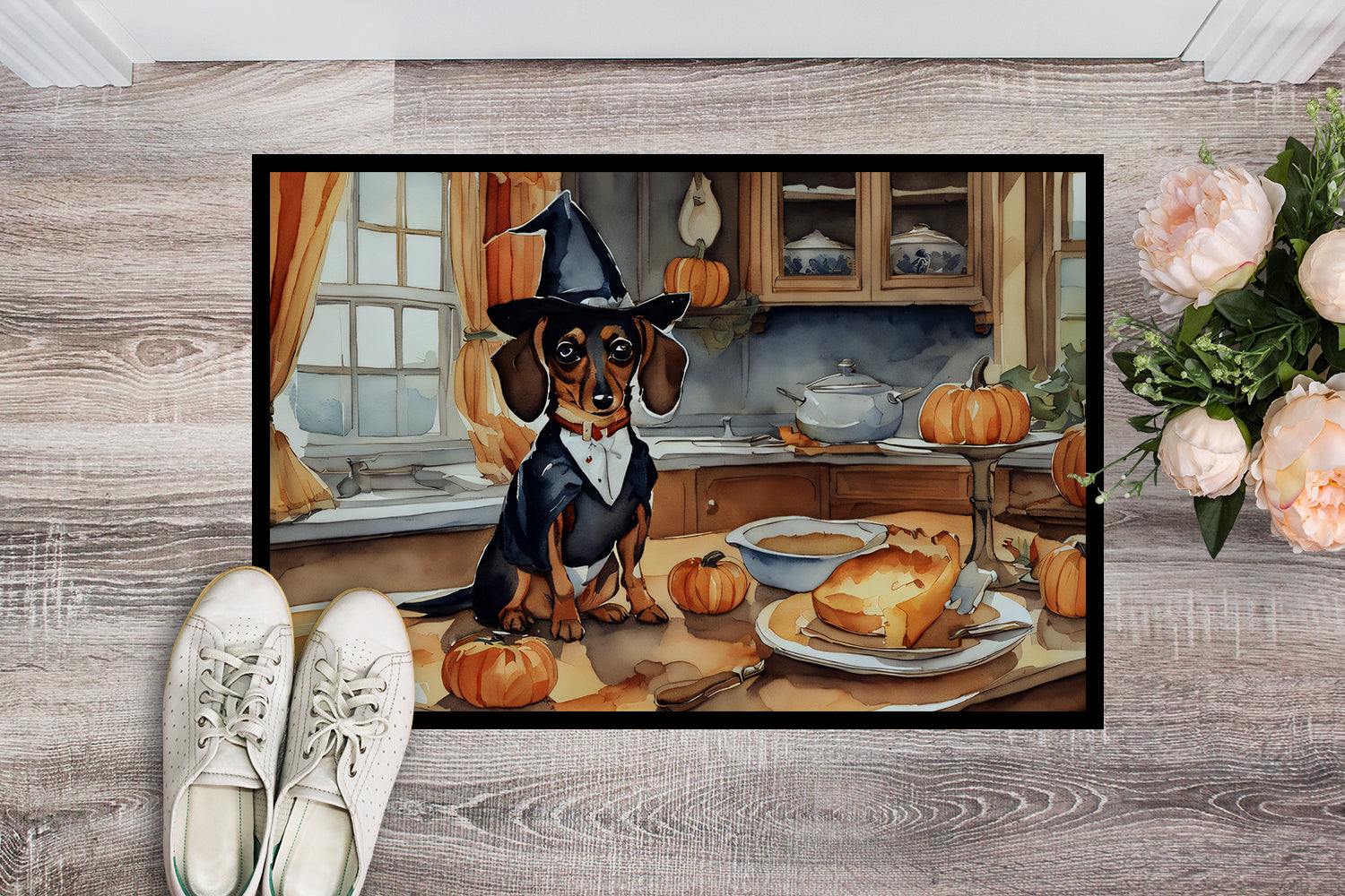 Dachshund Fall Kitchen Pumpkins Doormat Indoor Outdoor 24H X 36W Front Door Mat Rugs for Entryway, Non Slip Washable Low Pile,
