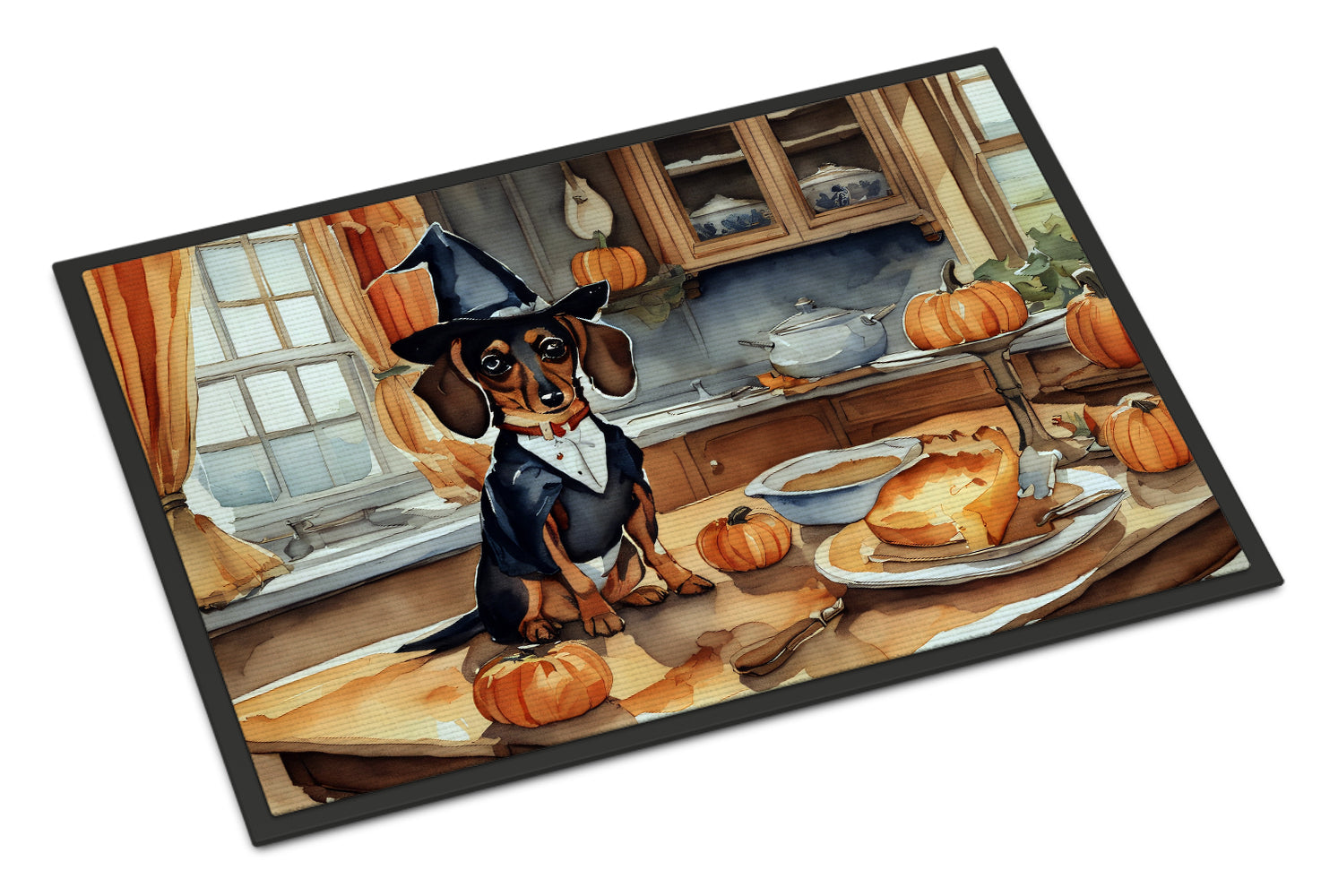 Dachshund Fall Kitchen Pumpkins Doormat Indoor Outdoor 18H X 27W Front Door Mat Rugs for Entryway, Non Slip Washable