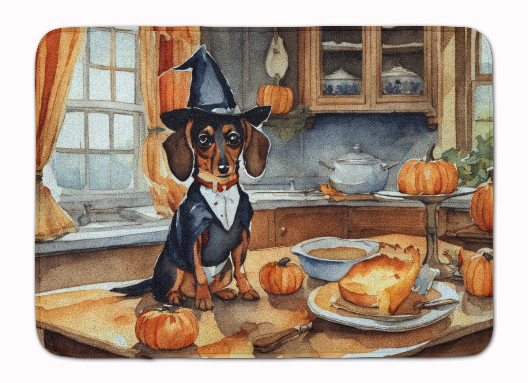 Dachshund Fall Kitchen Pumpkins Memory Foam Kitchen Mat Machine Washable Anti-Fatigue Cushion Comfort Bath or Kitchen Rug