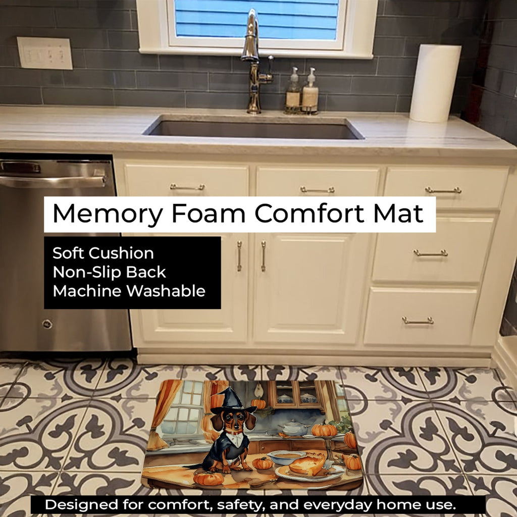 Dachshund Fall Kitchen Pumpkins Memory Foam Kitchen Mat Machine Washable Anti-Fatigue Cushion Comfort Bath or Kitchen Rug
