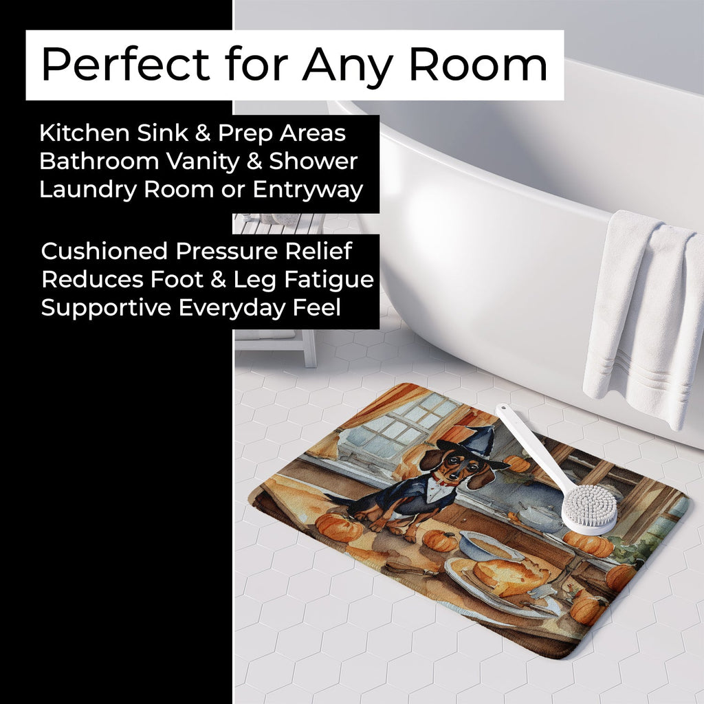 Dachshund Fall Kitchen Pumpkins Memory Foam Kitchen Mat Machine Washable Anti-Fatigue Cushion Comfort Bath or Kitchen Rug