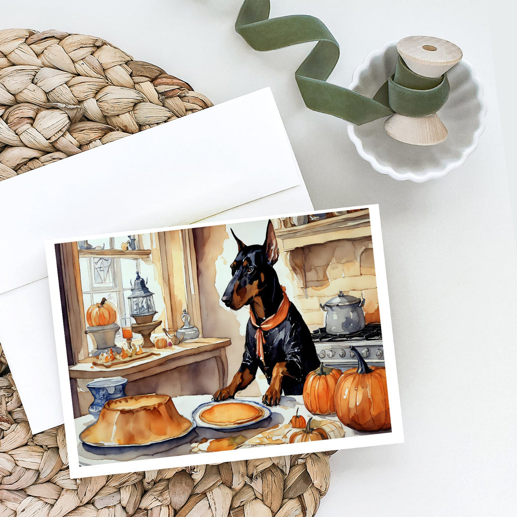 Doberman Pinscher Fall Kitchen Pumpkins Greeting Cards Pack of 8 Blank Cards with Envelopes Whimsical A7 Size 5x7