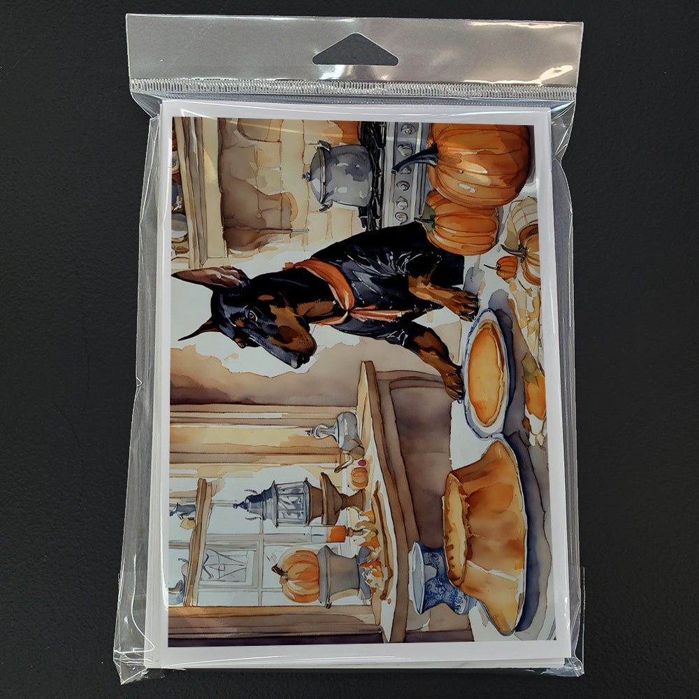 Doberman Pinscher Fall Kitchen Pumpkins Greeting Cards Pack of 8 Blank Cards with Envelopes Whimsical A7 Size 5x7