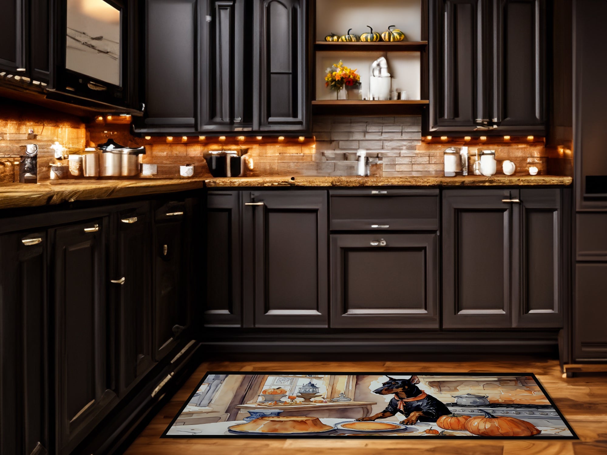 Doberman Pinscher Fall Kitchen Pumpkins Runner Mat 28x58 Front Door Mat Indoor Outdoor Rugs for Entryway Hallway Foyer Non Slip Washable Wide Doormat