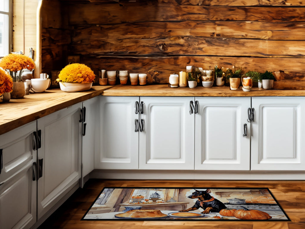 Doberman Pinscher Fall Kitchen Pumpkins Runner Mat 28x58 Front Door Mat Indoor Outdoor Rugs for Entryway Hallway Foyer Non Slip Washable Wide Doormat