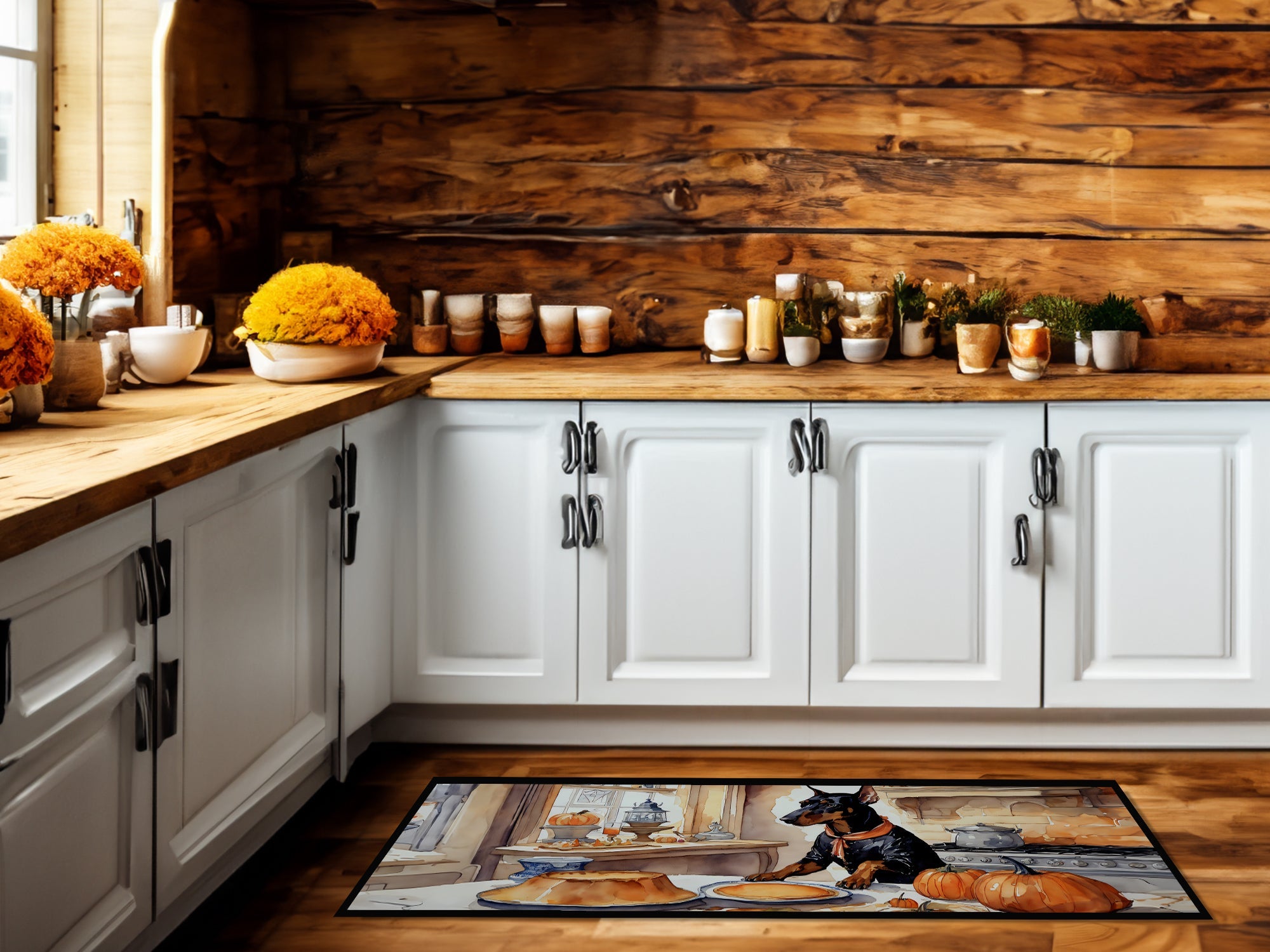 Doberman Pinscher Fall Kitchen Pumpkins Runner Mat 28x58 Front Door Mat Indoor Outdoor Rugs for Entryway Hallway Foyer Non Slip Washable Wide Doormat