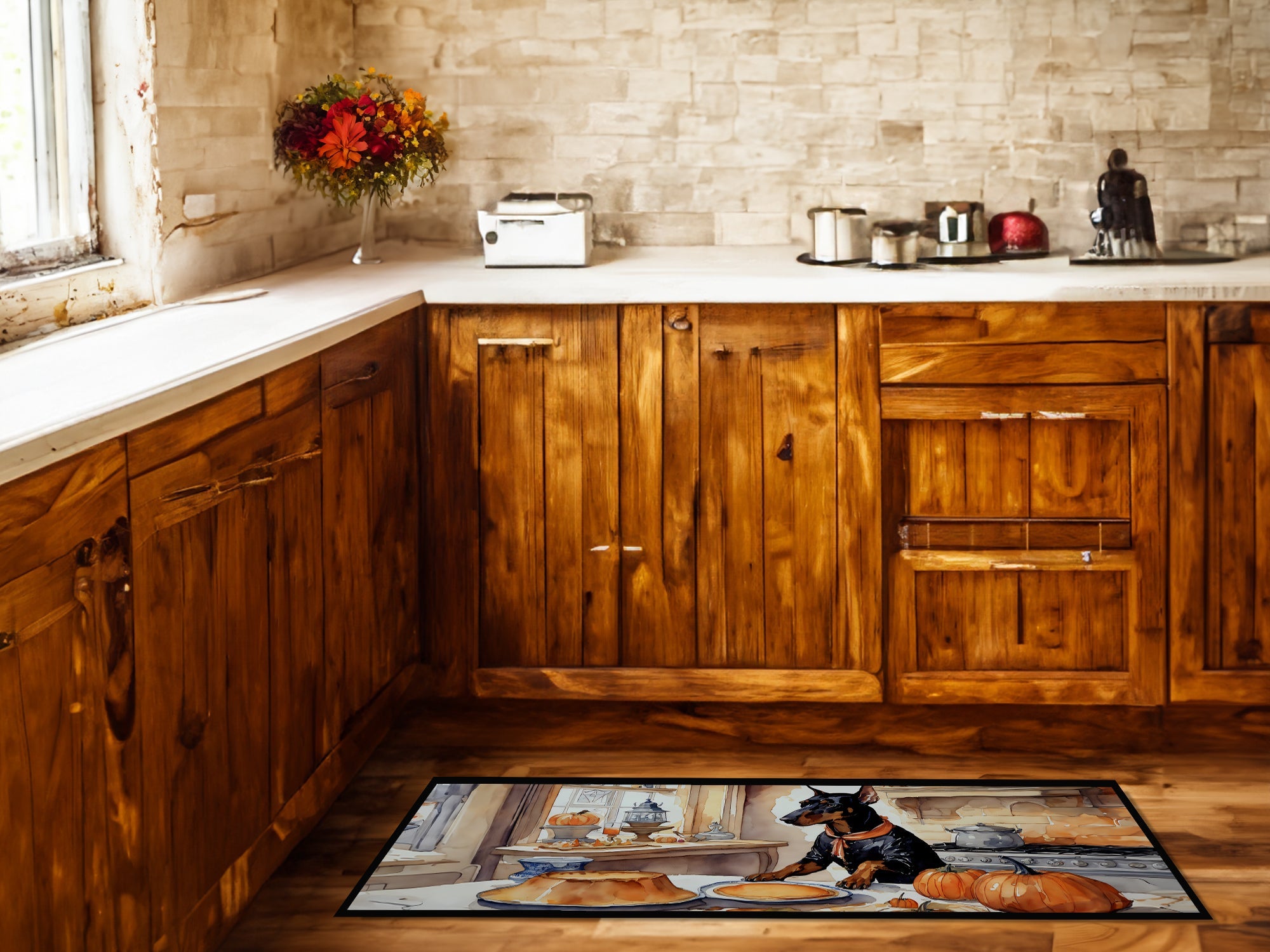 Doberman Pinscher Fall Kitchen Pumpkins Runner Mat 28x58 Front Door Mat Indoor Outdoor Rugs for Entryway Hallway Foyer Non Slip Washable Wide Doormat