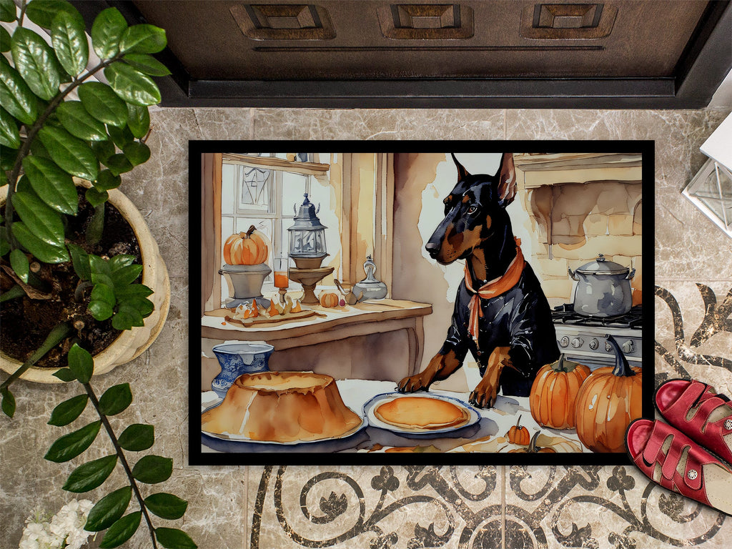 Doberman Pinscher Fall Kitchen Pumpkins Doormat Indoor Outdoor 24H X 36W Front Door Mat Rugs for Entryway, Non Slip Washable Low Pile,