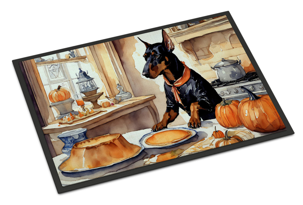 Doberman Pinscher Fall Kitchen Pumpkins Doormat Indoor Outdoor 18H X 27W Front Door Mat Rugs for Entryway, Non Slip Washable